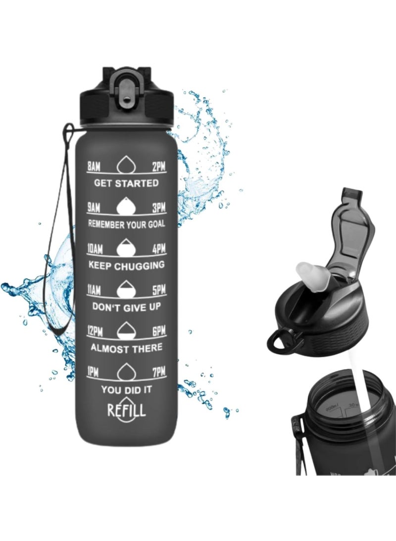1L Sports Water Bottle with Straw – Reusable Black Drinking Bottle - Image 1